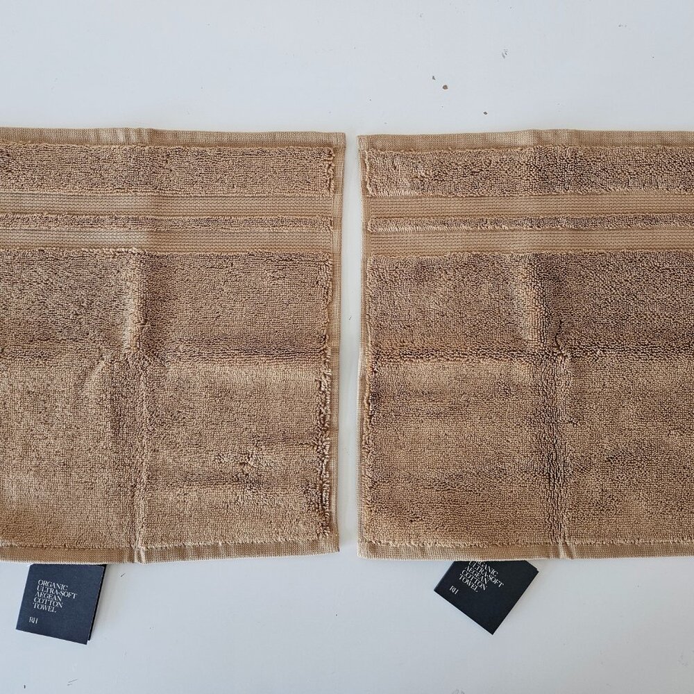 2 x NWT RH RESTORATION HARDWARE Brown Organic UltraSoft Aegean Cotton Face Towel